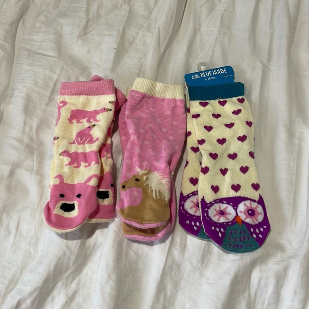 Little Blue House byHatley sock trio of nwt and worn once gripper feet